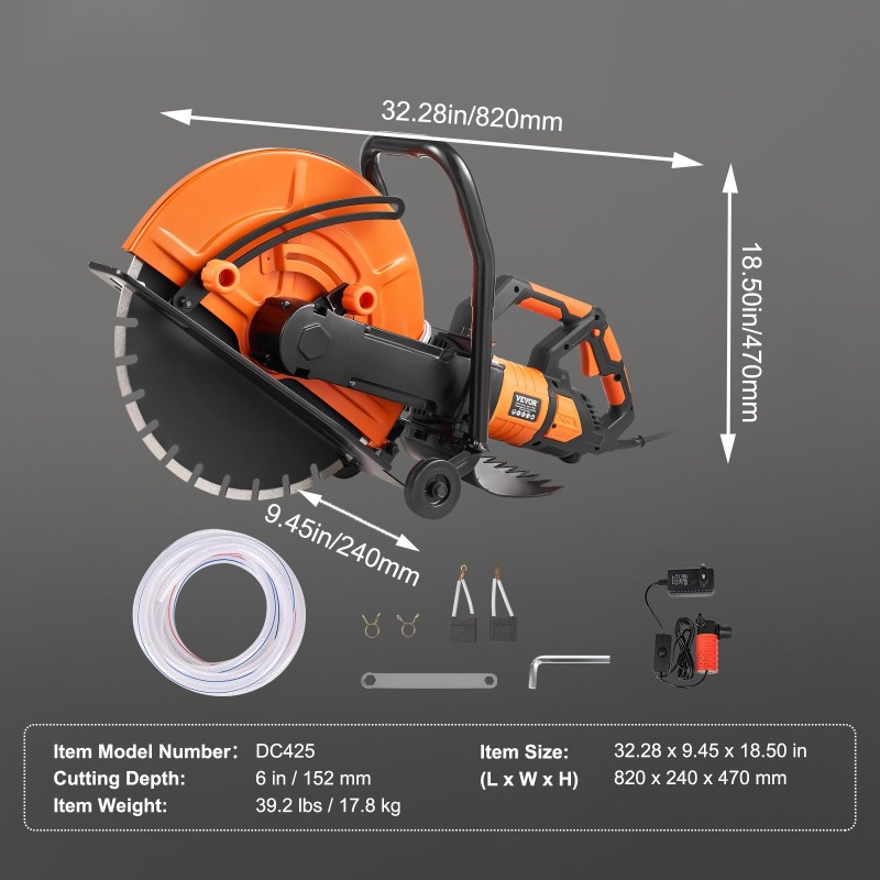 Sähköinen betonisaha 16 tuuman terällä 3200 wattia märkä ja kuiva