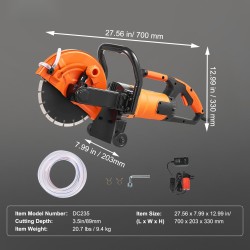 Sähköinen betonisaha 23 cm terällä märkä- ja kuivaleikkaukseen vesipumpulla