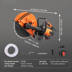 Sähköinen betonisaha 35,5 cm vesipumpulla märkä ja kuivakatkaisu