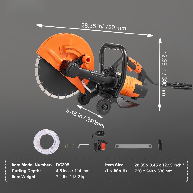 Sähköbetonisaha terän halkaisija 305 mm märkäleikkaus 2800 W 114 mm leikkuusyvyys