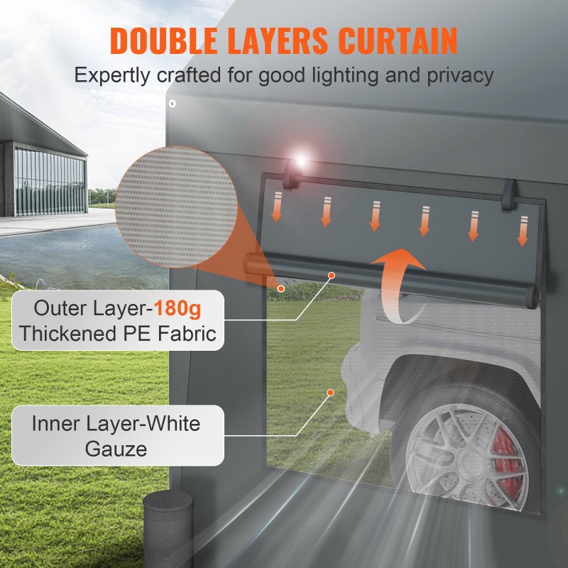 Ajoneuvokatos 3,1 x 6,1 m galvanoitu teräsrunko UV-suojattu pressu irrotettavat sivuseinät