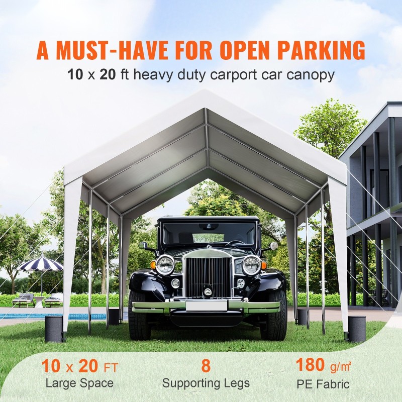 Autokatos 3 x 6 m 180 g/m² PE-kate galvanoitu teräsrunko 8 pylvästä