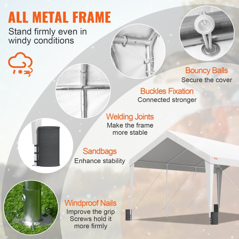 Autokatos 3 x 6 m 180 g/m² PE-kate galvanoitu teräsrunko 8 pylvästä