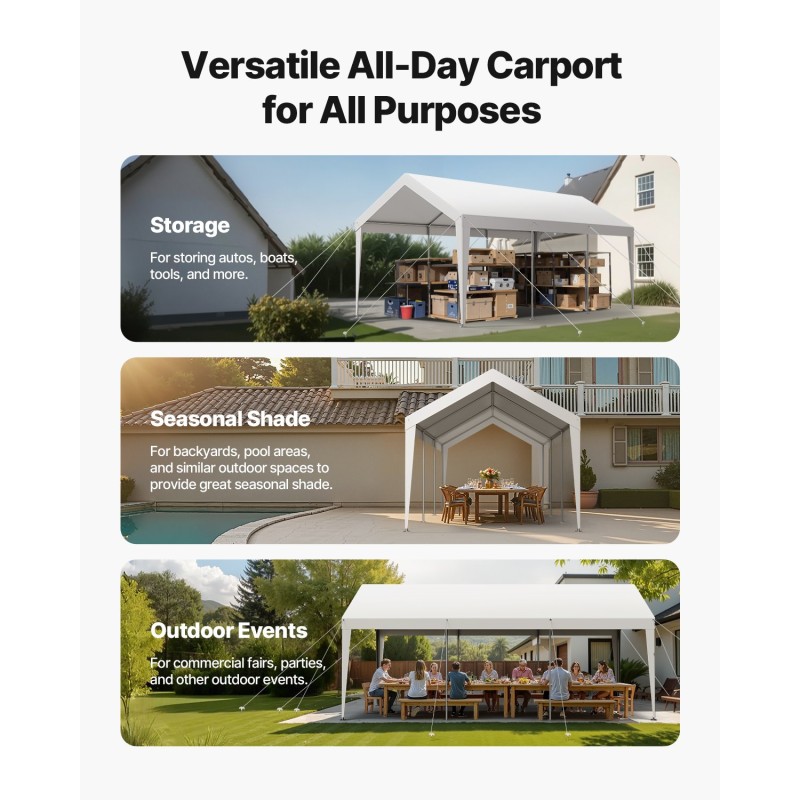 Autoteltta 3,05 x 6,09 m galvanoitu teräsrunko kaksinkertainen PE-kangas autolle