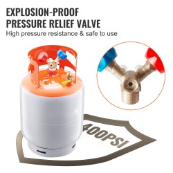 Kylmäaineen talteenottosäiliö 13,6 kg nesteluokitettu 400 PSI messinkinen Y-venttiili esitäytetty typellä