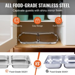 Suorakulmainen chafing-astiasetti 2 kpl 2 täysikokoista 4 puolikokoista elintarvikekelpoinen 201-ruostumaton teräs