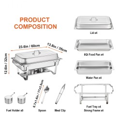 Chafing-astian setti 4 kpl täysikokoiset 7,6 L 201-ruostumatonta terästä polttoainekäyttöinen