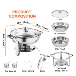 Pyöreät täysikokoiset lämmitysastiat 2 kpl elintarvikekelpoisesta 201-ruostumattomasta teräksestä lasikansilla