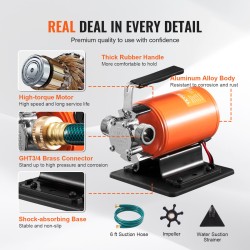 Vesipumppu 12V 75W 23 l/min 14 m nostokorkeus alumiinirunko 1,8 m imuletku