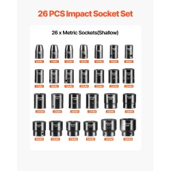 Iskuhylsysarja kromi-vanadiiniteräs 1/2 tuuman 26 osaa 10–36 mm matala 6-kulmainen säilytyslaukulla