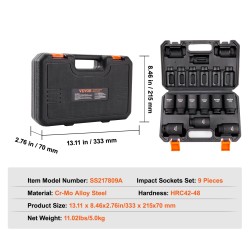 Iskuhylsysarja 1/2-tuumainen 9-osainen syvät hylsyt 29–38 mm Cr-Mo-seosteräs