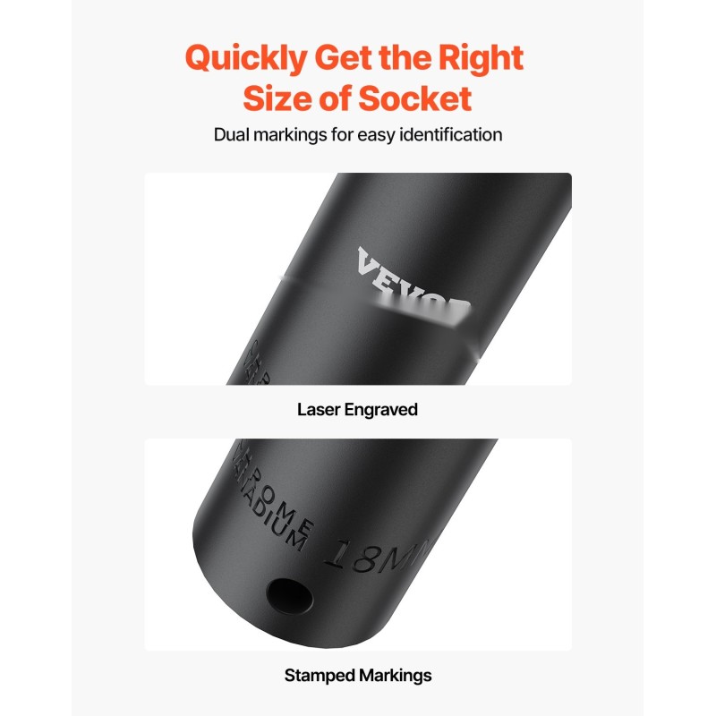 Iskihylsysarja kromivanadiiniteräs syvät 6-kulmaiset 1/2 tuuman vetoneliö 26 hylsyä 10–36 mm