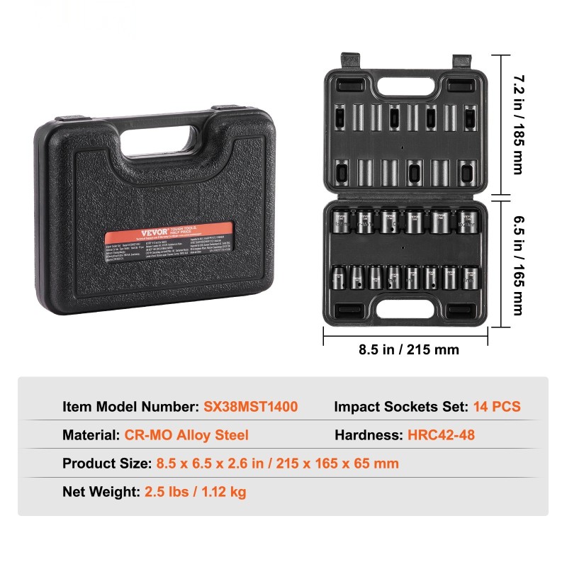 Iskuhylsysarja 3/8-vetoinen 14 osaa 7–20 mm 6-kulmainen Cr-Mo-seosteräs