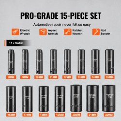 Iskihylsysarja 3/8-tuumainen CR-MO-seosteräs 15-osainen 8–22 mm autohuoltoon säilytyslaatikolla