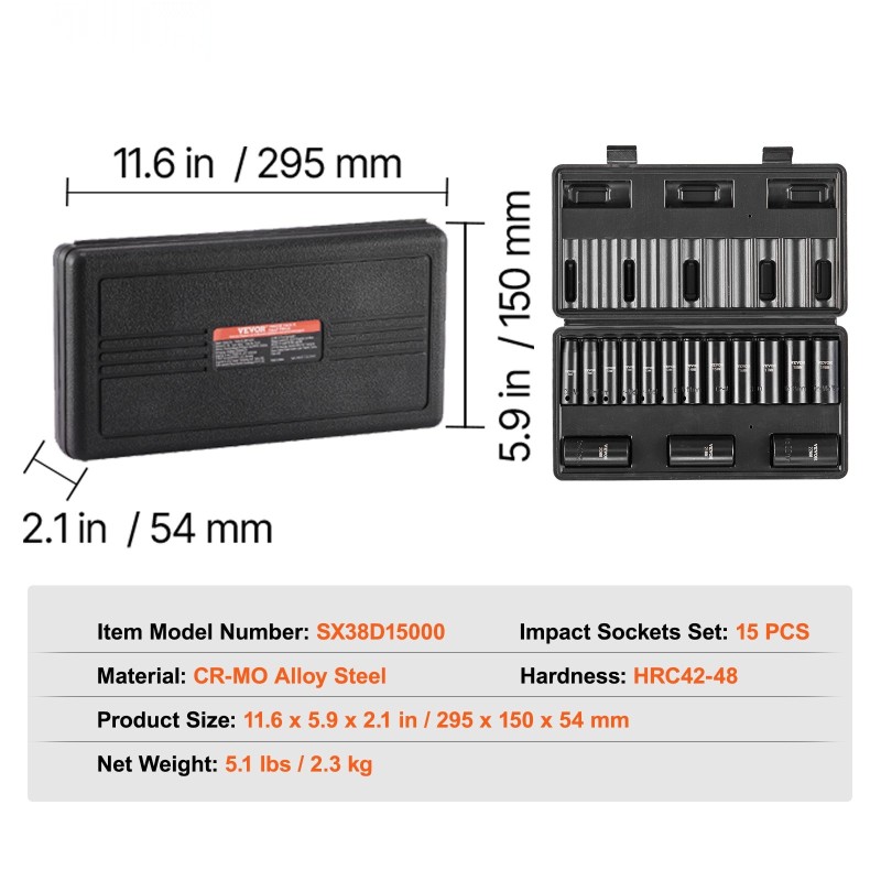 Iskihylsysarja 3/8-tuumainen CR-MO-seosteräs 15-osainen 8–22 mm autohuoltoon säilytyslaatikolla