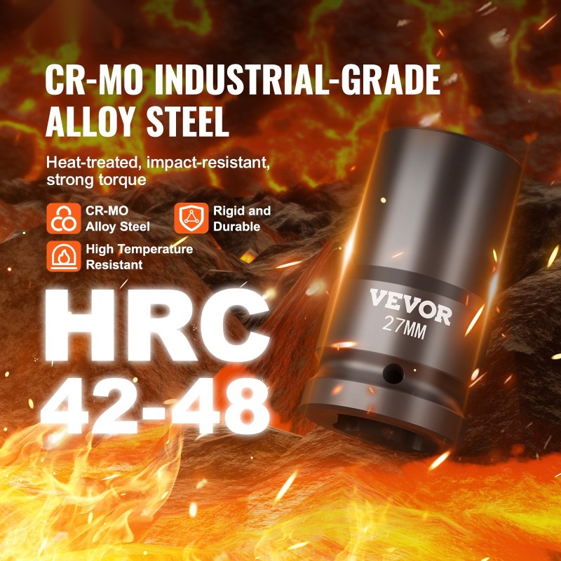 Iskevä 8-osainen hylsysarja CR-MO-seosteräs 1-tuumainen 2,5 cm kuusikulmainen säilytyskotelolla