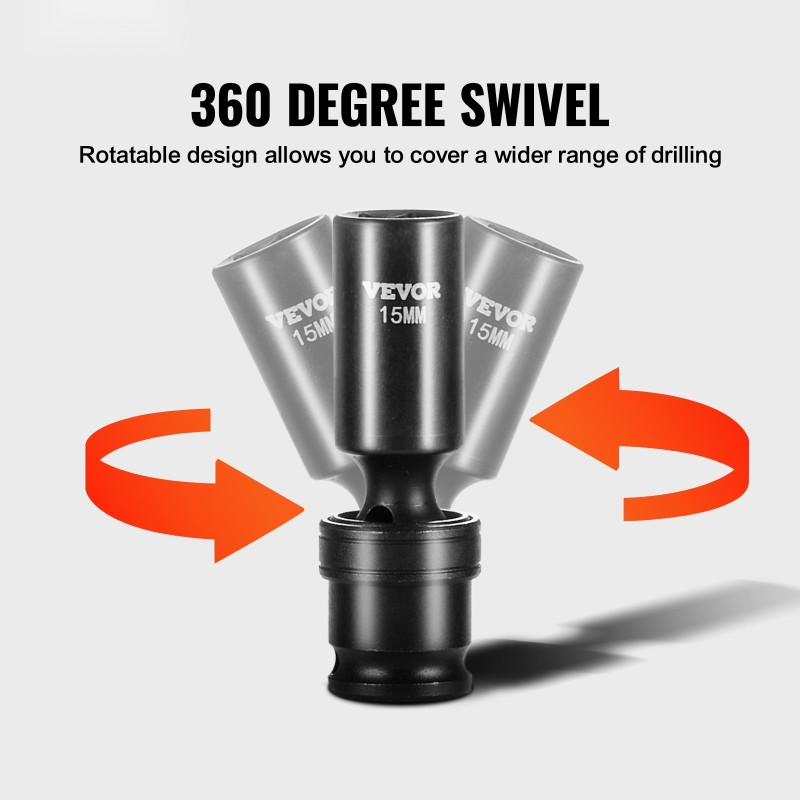 3/8-tuuman 14-osainen iskehylsysarja CR-MO-seosteräksestä 10–19 mm 360 asteen nivel 6-kulmainen