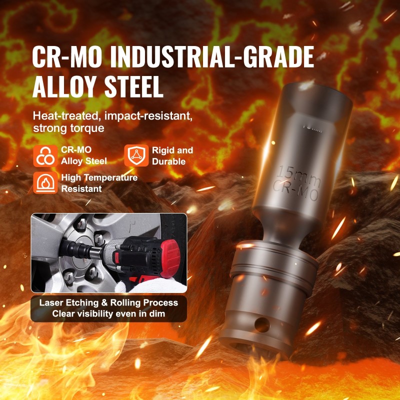 3/8-tuuman 14-osainen iskehylsysarja CR-MO-seosteräksestä 10–19 mm 360 asteen nivel 6-kulmainen