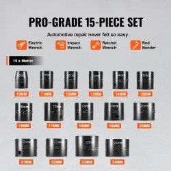 Iskuhylsysarja 15-osainen metrinen 10–24 mm 6-kulmainen CR-MO-seosteräs lyhyt autonhuoltoon