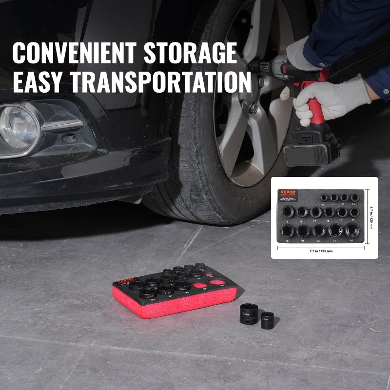 Iskuhylsysarja 15-osainen metrinen 10–24 mm 6-kulmainen CR-MO-seosteräs lyhyt autonhuoltoon