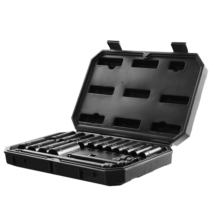 Iskusyvähylsysarja 3/8-tuuman 18-osainen CR-V-seosteräs 6-kulmainen 8–22 mm säilytyslaatikolla