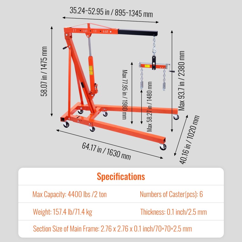 Moottorin kuormantasaaja teräsrunko 2 tonnia taittuva 6 pyörää
