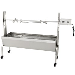 Pyörivä paistogrilli ruostumatonta ja sinkittyä terästä säädettävä vartaan korkeus lukittavat pyörät