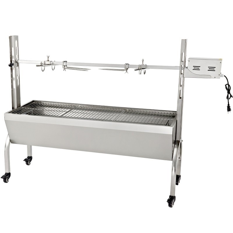 Pyörivä paistogrilli ruostumatonta ja sinkittyä terästä säädettävä vartaan korkeus lukittavat pyörät