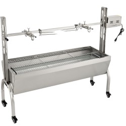 Pyörivä paistogrilli ruostumatonta ja sinkittyä terästä säädettävä vartaan korkeus lukittavat pyörät