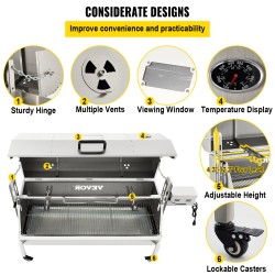 Grillivarras ruostumaton teräs 60 kilogramman kapasiteetti 40 watin moottori säädettävä korkeus