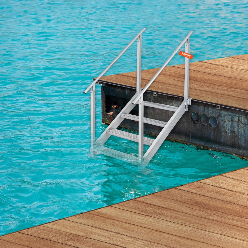 Alumiininen 4-portainen laituritikas säädettävä 30–38 tuumaa 500 paunaa kantavuus kaksinkertaiset kaiteet liukuestepolkimet