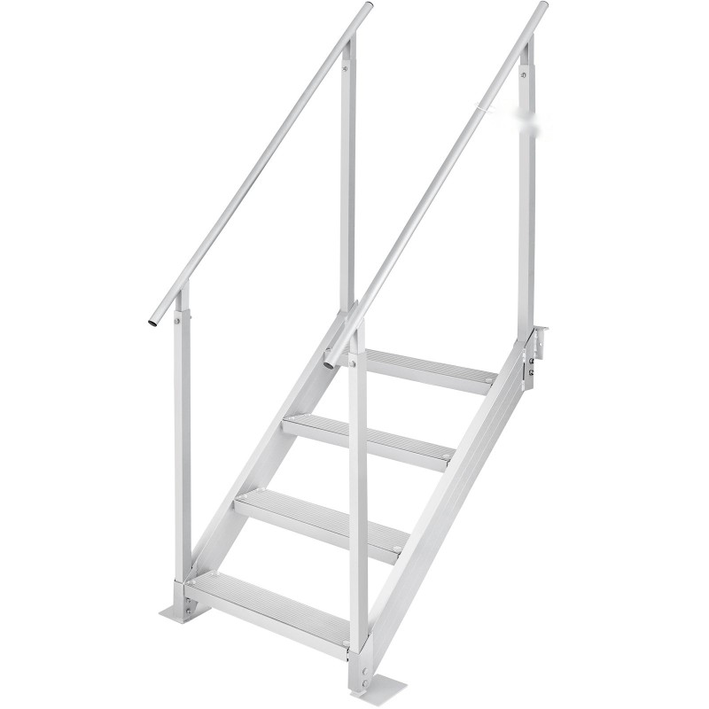 Alumiininen 4-portainen laituritikas säädettävä 30–38 tuumaa 500 paunaa kantavuus kaksinkertaiset kaiteet liukuestepolkimet