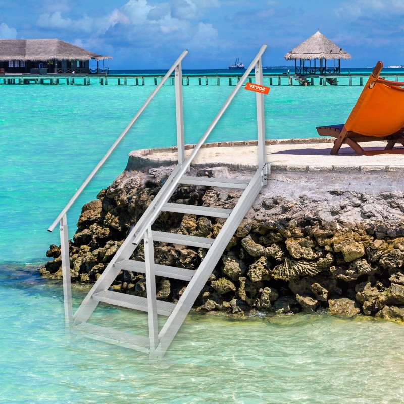 Alumiininen laituri- ja venetikas säädettävä 109,2–129,5 cm 6 askelmaa kaksinkertaiset käsijohteet