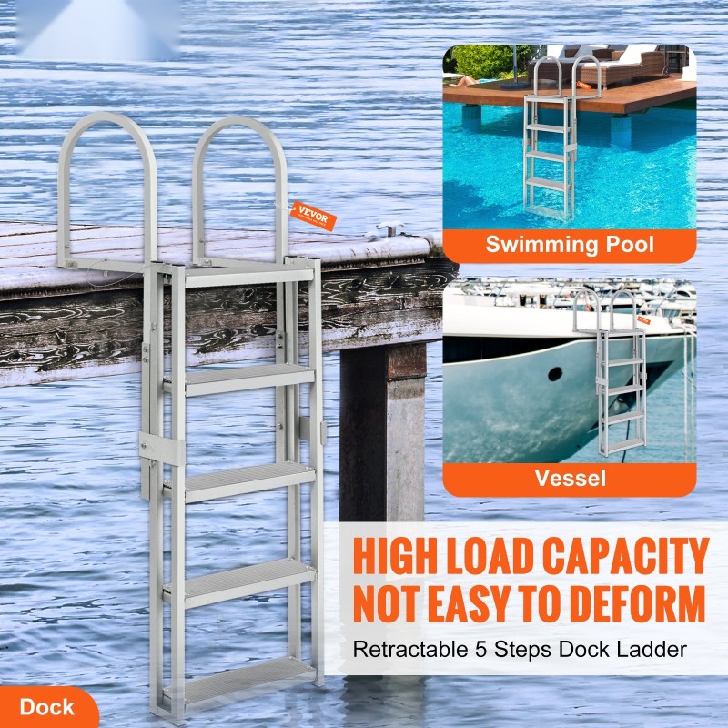 Sisäänvedettävät 5-portaiset laituritikkaat alumiiniseosta säädettävä korkeus 1700–2005 mm 4-tuumaiset askelmat liukuestolla