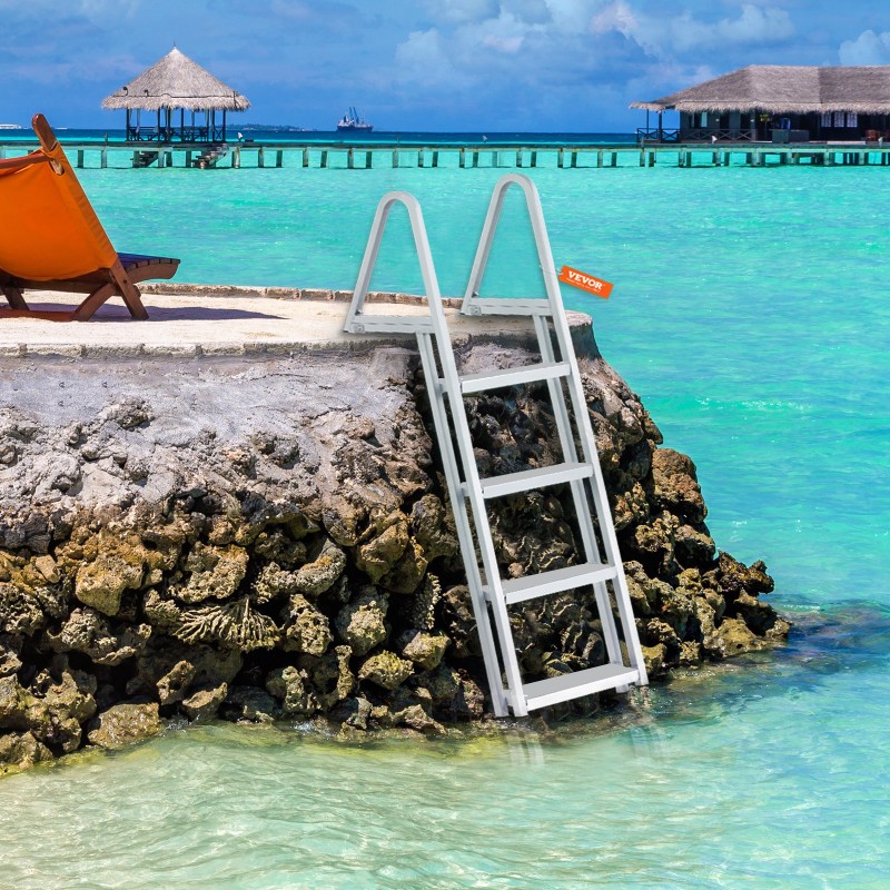 Irrotettava 4-askelmainen laituritikas veneille alumiiniseosrunko 4-tuumaiset askelmat liukuesteillä 350 paunan kantavuus