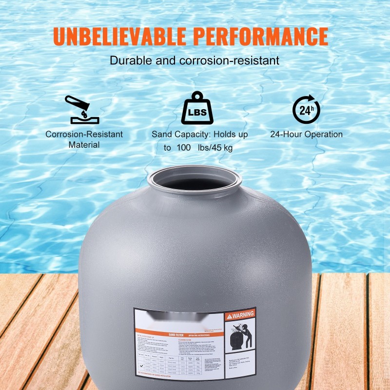 Hiekkasuodatin korkeatiheyspolyeteenirunkoinen 22 tuumaa seitsemäntoiminen monitieventtiili sopii uima-altaisiin