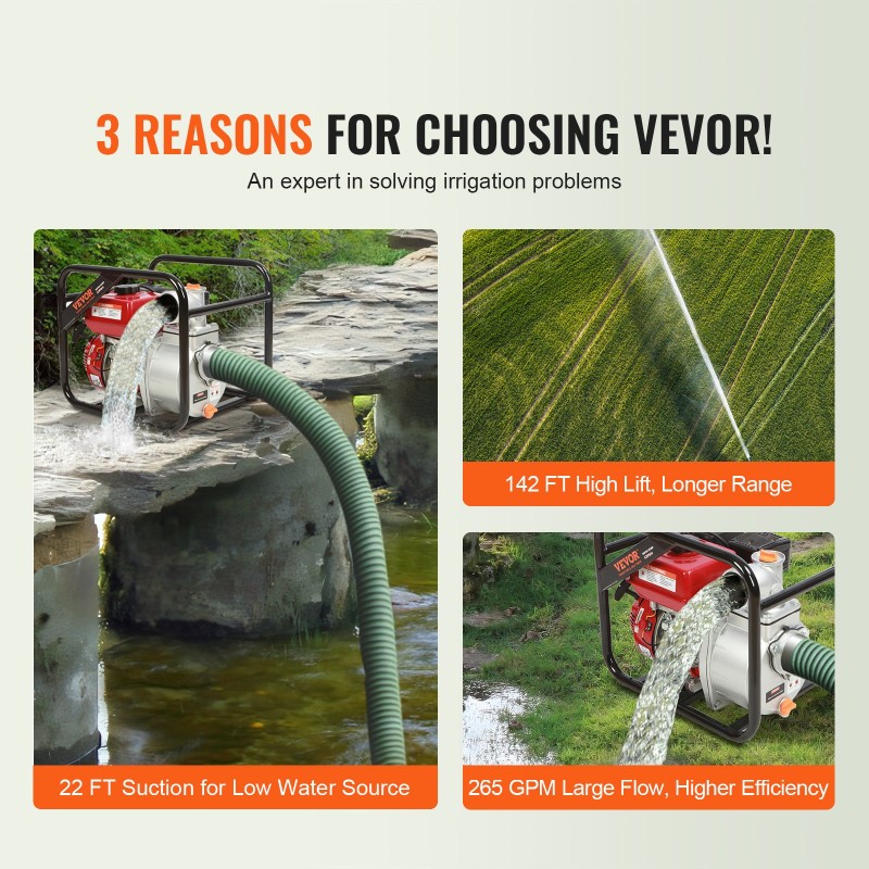 Vesipumppu bensiinikäyttöinen nelitahti 5,2 kW 80 mm 1003,5 l/min 43,3 m