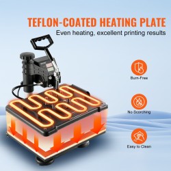 Lämpöprässi 8-osainen teflon-pinnoitettu tasoprässi 30 x 38 cm T-paidoille mukeille hattuille lautasille