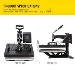 Kuusiosainen lämpöprässi 38 x 30 cm T-paitoihin mukeihin hattuihin lautasille