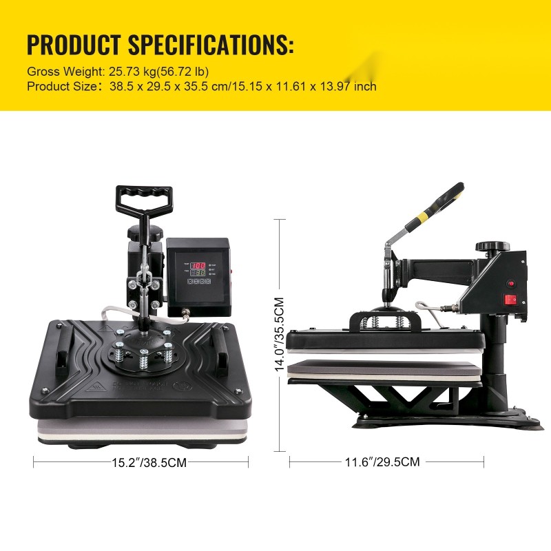Kuusiosainen lämpöprässi 38 x 30 cm T-paitoihin mukeihin hattuihin lautasille