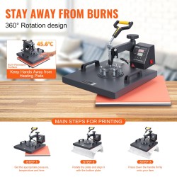 Kaksitoiminen kääntyvä lämpöprässi 38x38cm teflonpinnoite digitaalinen ohjaus lippalakkipuristin