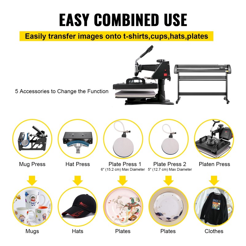 53-tuumainen vinyylileikkuri ja monitoimilämpöpuristin painopinta 29x38cm T-paitoihin mukeille lippiksiin