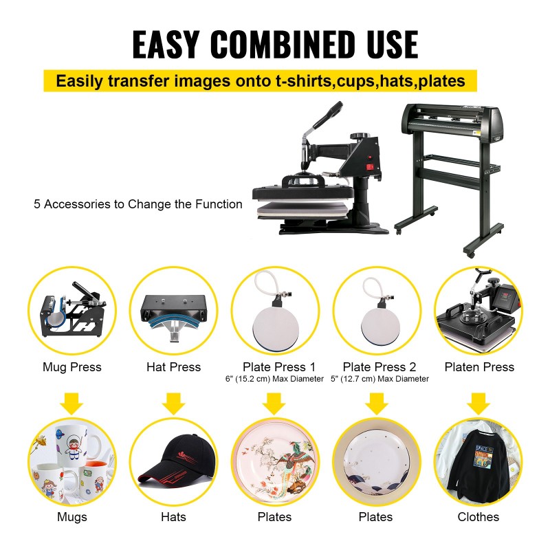 34 tuuman vinyylileikkuri ja monitoiminen 5-osainen lämpöprässi 29x38 cm ohjelmistolla