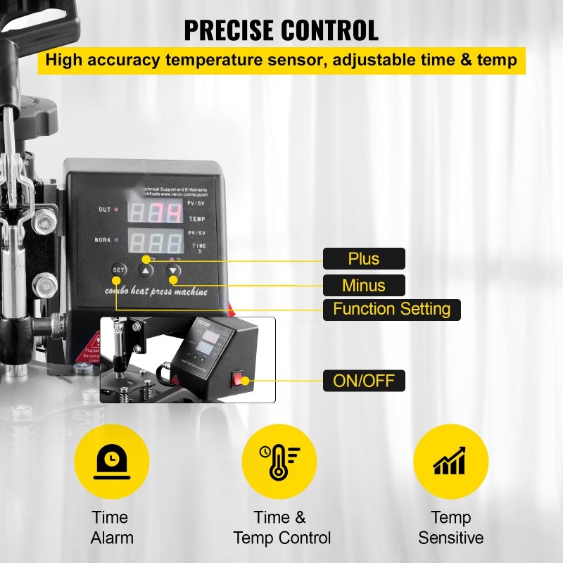 Lämpöprässi 25x30 cm kaksiosainen tasoprässi ja lippisprässi Teflon-pinnoitettu digitaalinen ohjaus