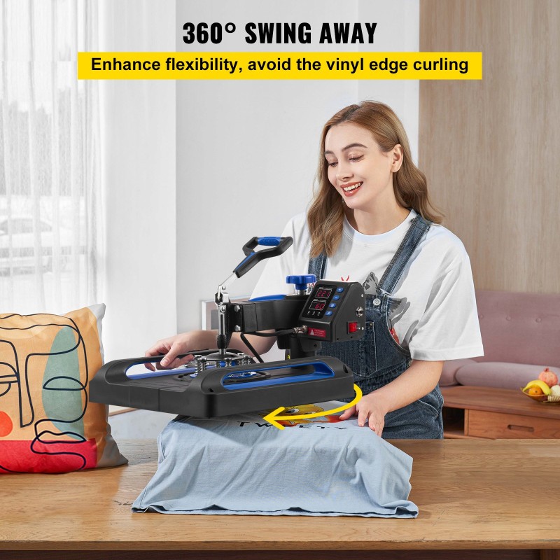 Lämpöprässi 38 x 38 cm lämmityslevy t-paidoille digitaalinen ajastin 360 asteen kääntyvä