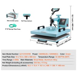 Lämpöprässi 15x15 tuumaa monitoiminen digitaalinen ohjaus 360 astetta kääntyvä varsi