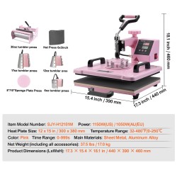 Lämpöprässi ohutlevyteräs ja alumiiniseos 300×380 mm lämpölevy 8-osainen vaaleanpunainen