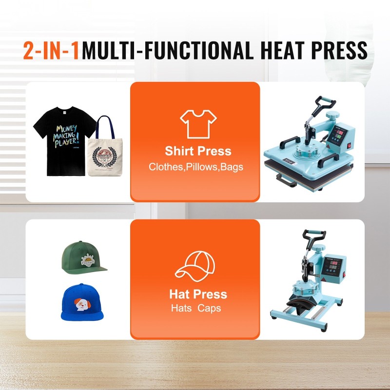 Lämpöprässikone levymetalli ja alumiiniseos 300 x 380 mm kaksitoiminen T-paitoihin ja lippalakkeihin