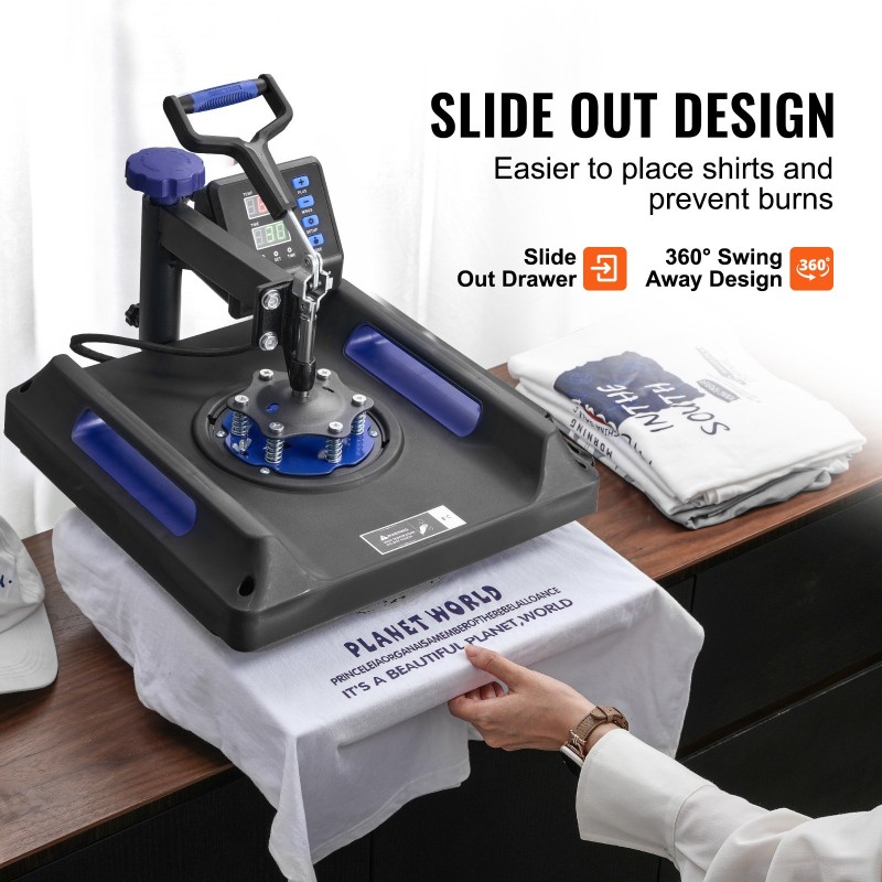 8-toimintoinen lämpöprässi lämpölevy 38 x 38 cm kaksipaikkainen mukiprässi musta sininen