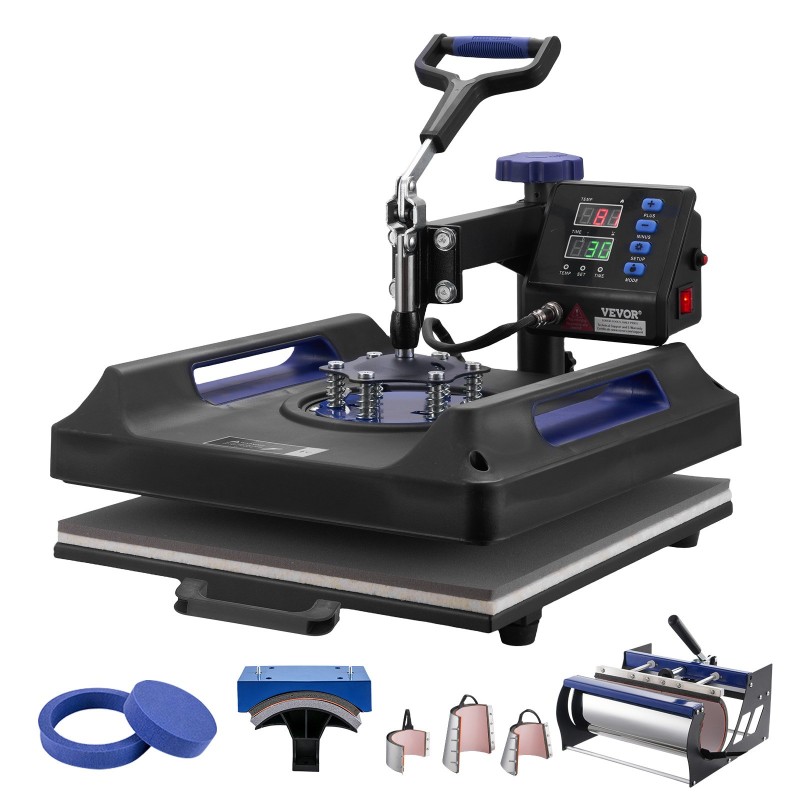 8-toimintoinen lämpöprässi lämpölevy 38 x 38 cm kaksipaikkainen mukiprässi musta sininen